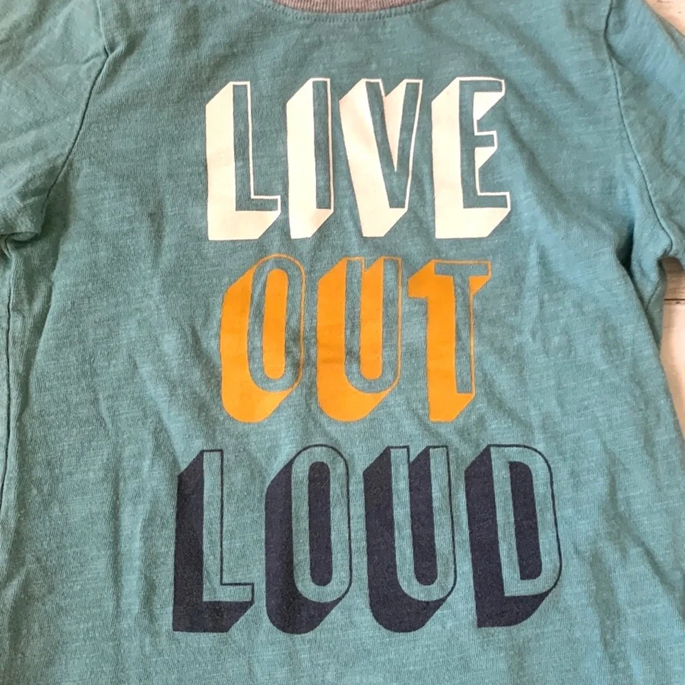 Old Navy 3T Boys Teal Blue Long Sleeve Shirt Kids Top Live Out Loud Size 3